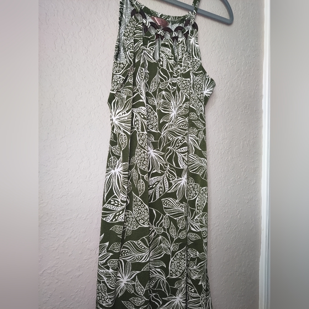 SJS Tropical Olive Green Mini Dress size M - Picture 5 of 7
